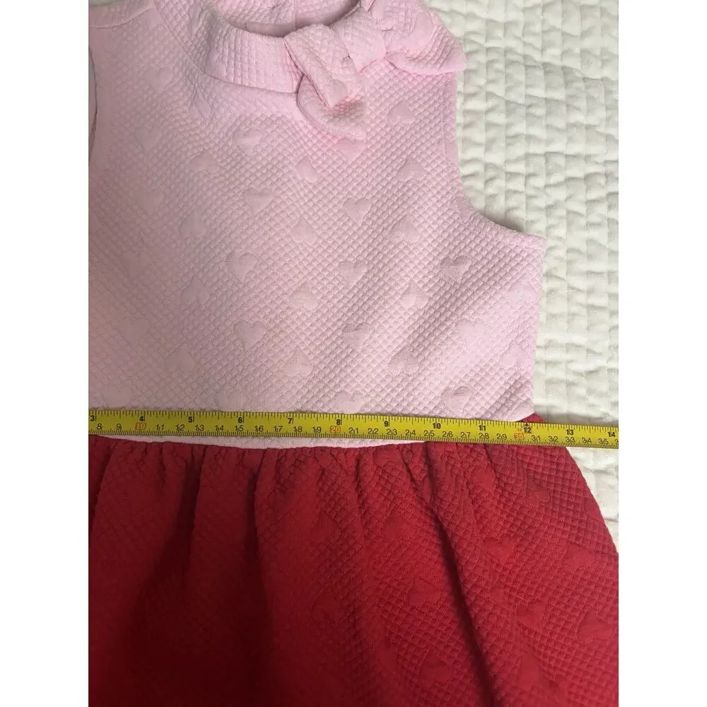 Janie and Jack Girls Size 5 Pink Red Heart Bow Fit Flare Dress Valentine